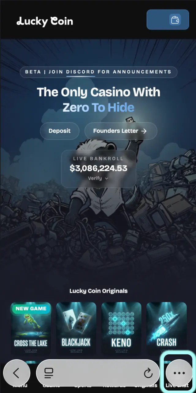 Open Safari on your iPhone or iPad to begin the Lucky Coin PWA installation process.