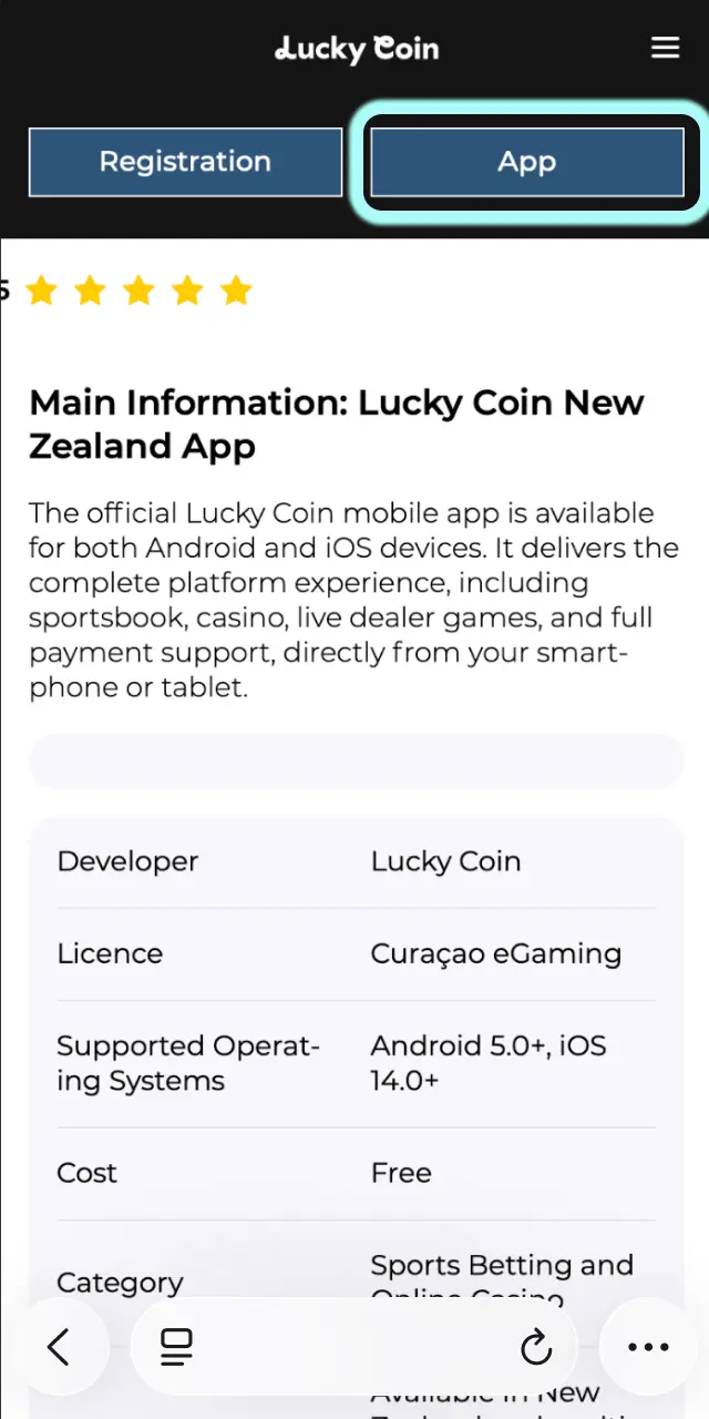Tap the Download button to be directed to the Lucky Coin iOS installation page for iPhone.