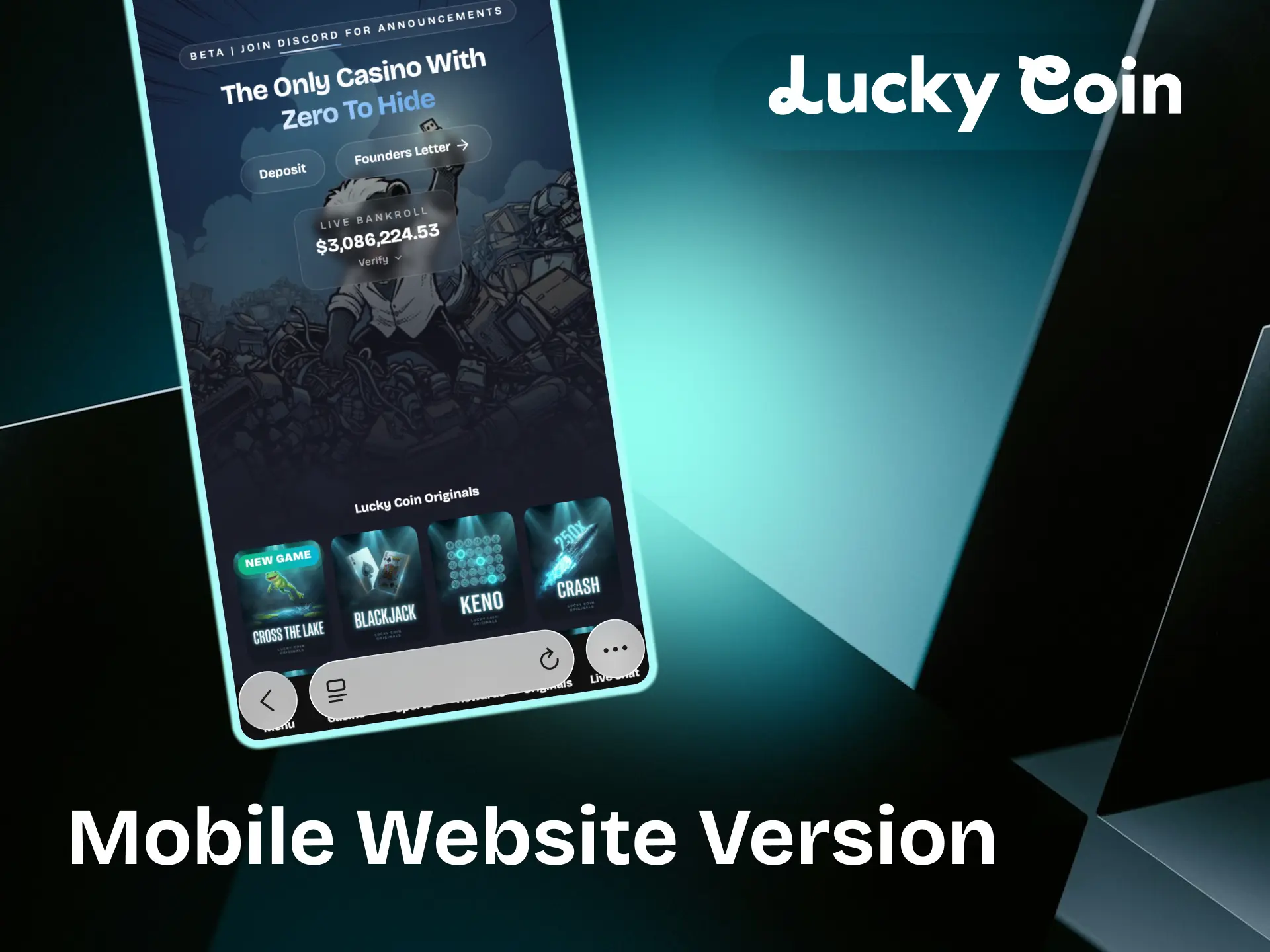 Lucky Coin mobile website optimised for smartphones and tablets