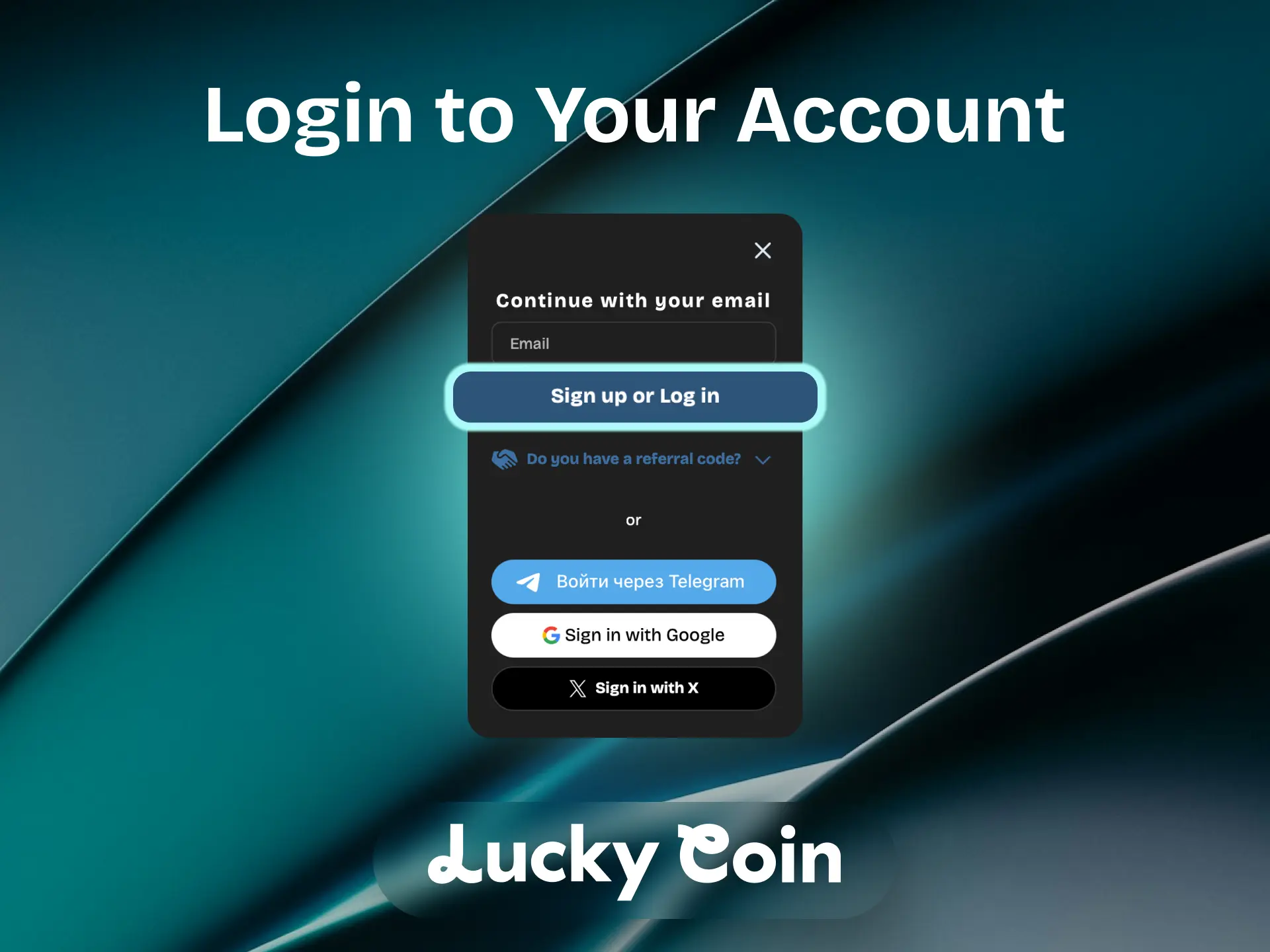 Lucky Coin account login screen