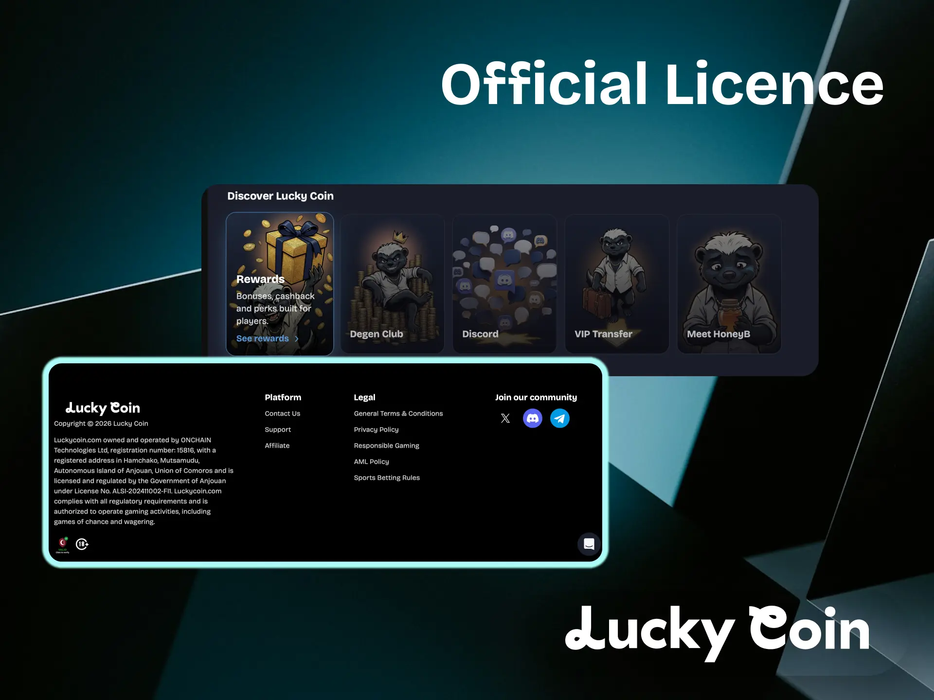 Official licence certificate for Lucky Coin casino