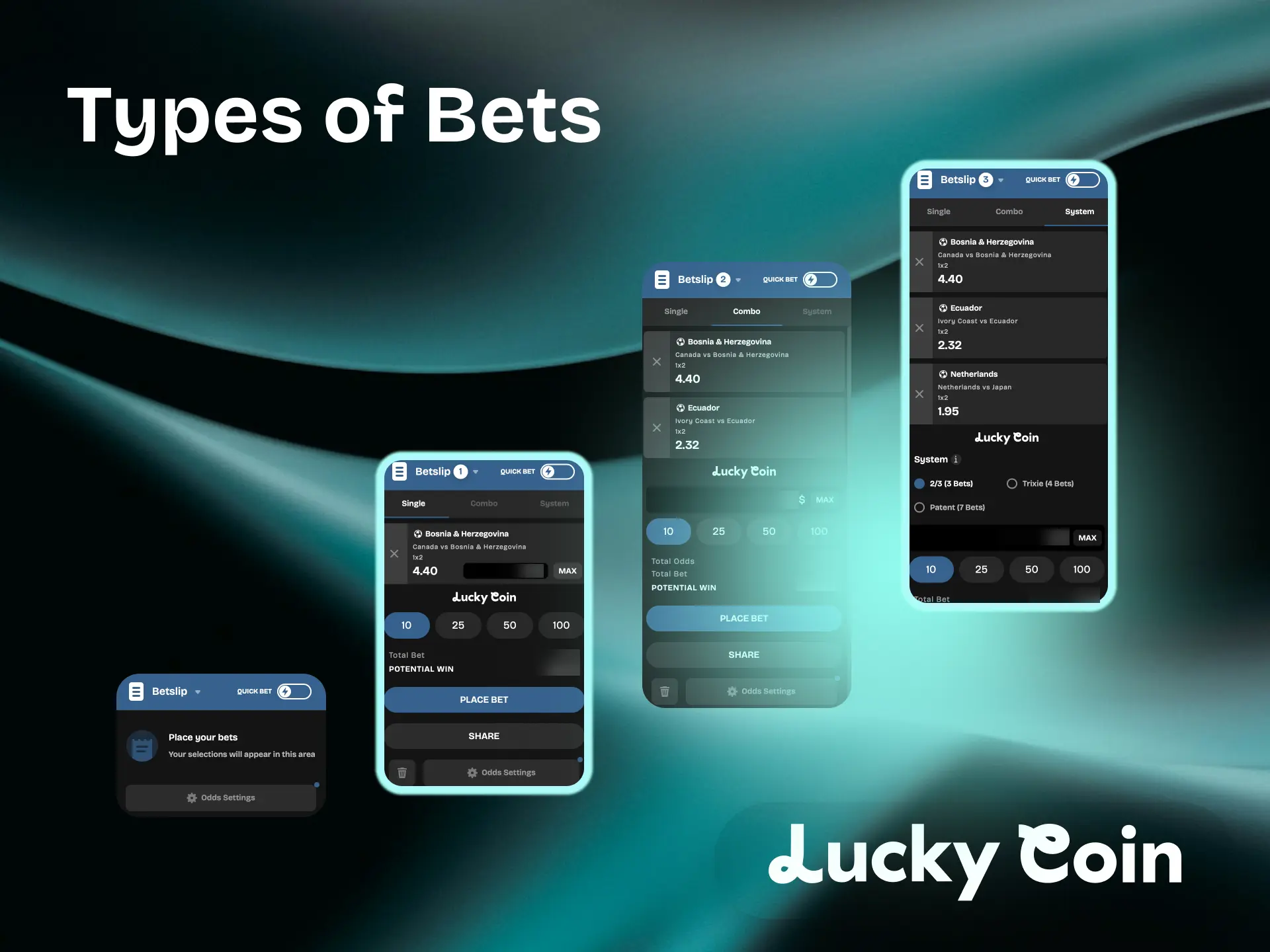 Types of bets at Lucky Coin – single, accumulator and system bets