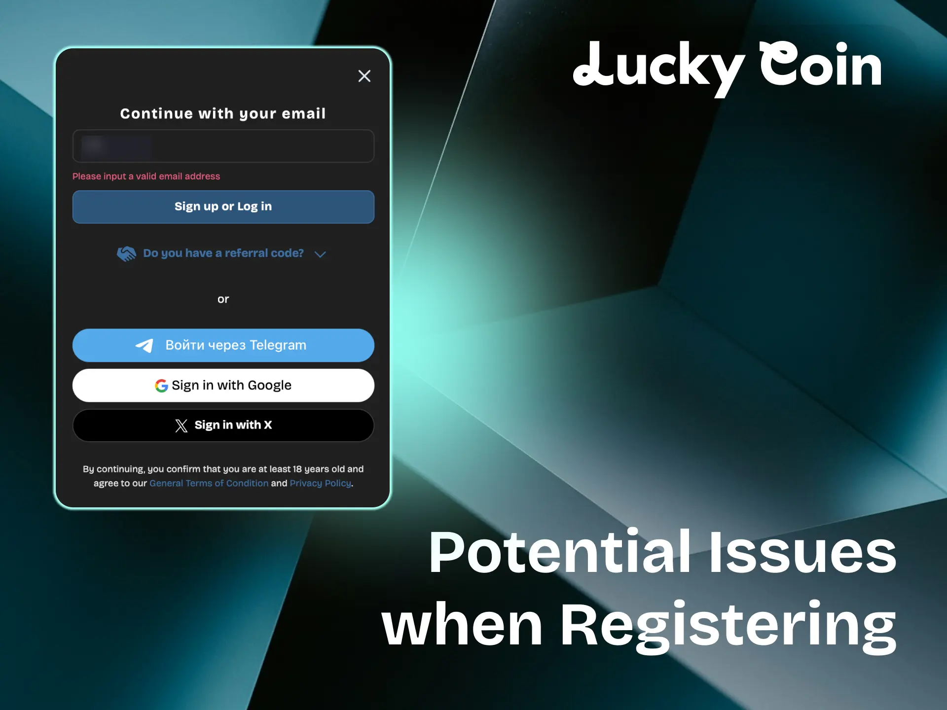 Potential issues when registering a Lucky Coin account