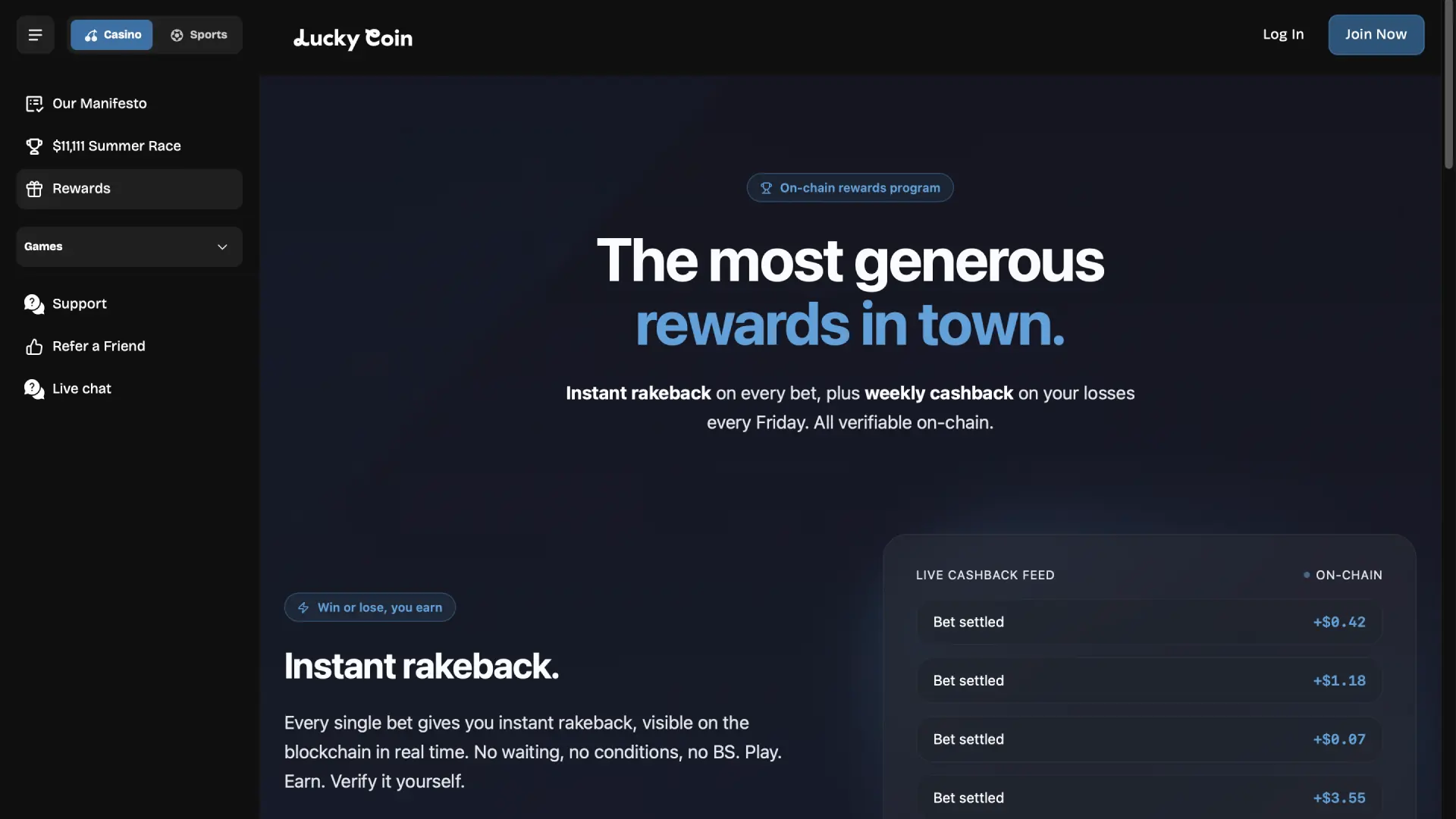 Rewards and promotions page of Lucky Coin NZ with bonuses and special offers.