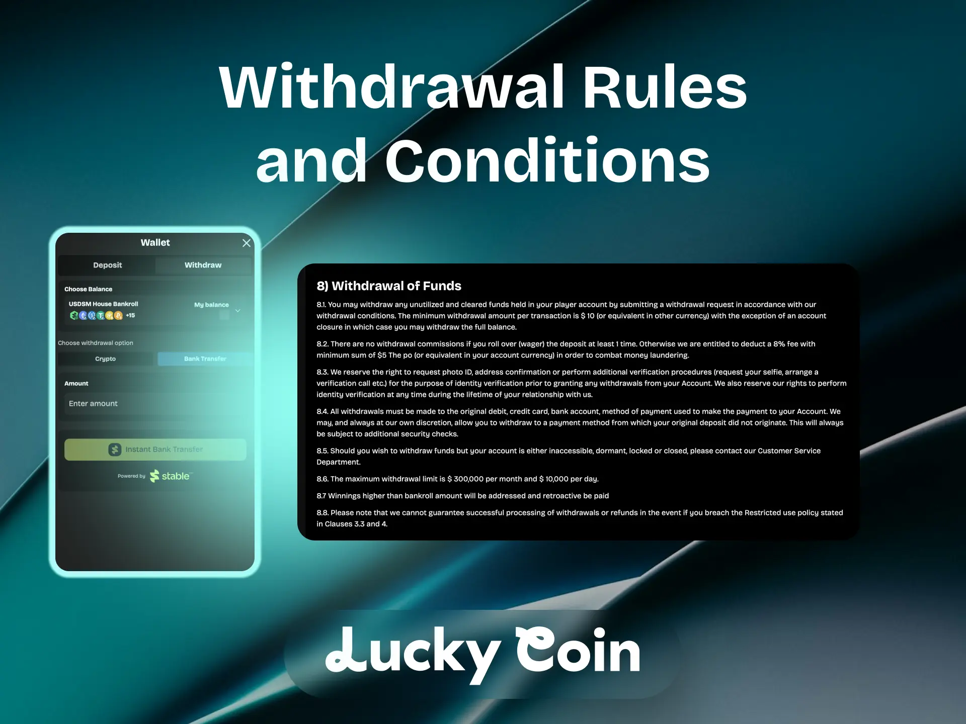 Lucky Coin withdrawal rules and conditions